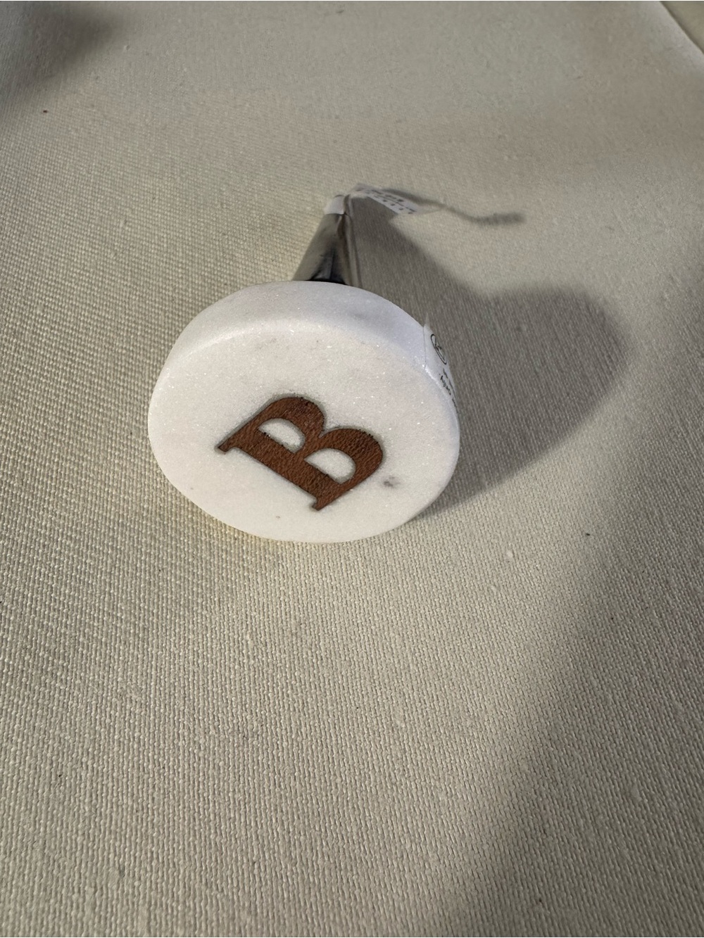 Round White Marble Doorstop with Letter B